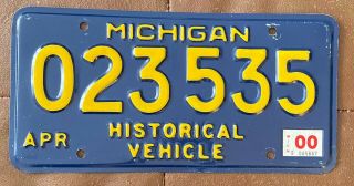 Michigan 2000 Historical Vehicle License Plate Quality 023535