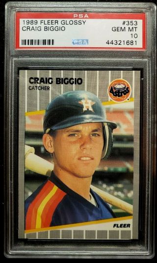 1989 Fleer Glossy Craig Biggio Rookie Card Psa10 Gem Hof