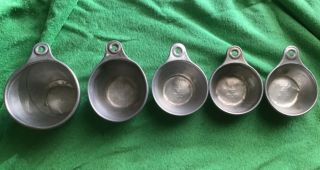 Vintage Set Of 5 Ecko Aluminum Measuring Cups 1c.  1/2c.  1/3c.  &1/4c (2)