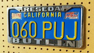 Vintage Chrome Metal License Plate Frame Butlin Buick Reseda Ca