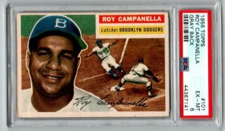 1956 Topps 101 Roy Campanella Dodgers Gray Back Psa 6 Ex - Mt