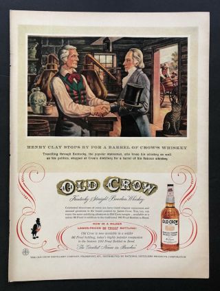 Vintage 1957 Old Crow Kentucky Whiskey Print Ad - Henry Clay Us Senate - Bourbon