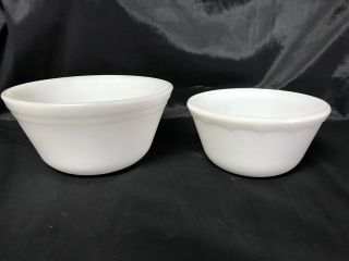 Vintage “f” Federal Heat Proof Oven Ware White Milk Glass 6 " & 5 " Nesting Bowls