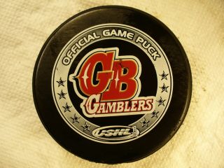 Ushl Green Bay Gamblers White Ring Logo Official Game Hockey Puck Collect Pucks