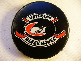 Ushl Waterloo Black Hawks Die Cut Logo Official Team Hockey Puck Collect Pucks
