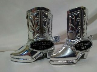 Vintage Opryland Usa Souvenir Silver Metal Cowboy Boots Salt And Pepper Shakers