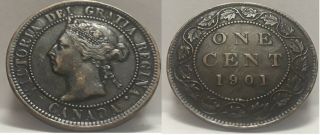 1901 Canada Large Cent Vintage Queen Victoria Canadian Coin