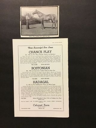 Chance Play Photo Plus 1939 Calumet Farm Stud Ad Horse Racing