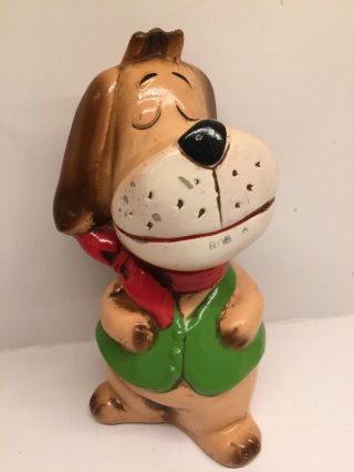 Vintage Chalkware Hound Dog Coin Bank Cute Expression Carnival Bow Tie