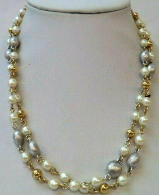 Stunning Vintage Estate Signed Monet Pearl Bead 36 " Necklace 2602h