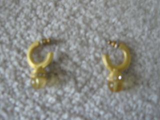 Vintage Amber Glass And Crystal Gold Tone Stud Earrings