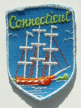 Connecticut State Embroidered Patch - Vintage - Blue With Ship
