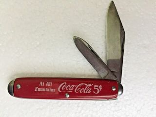 Old Vintage Coca Cola Usa Advertising Pocket Knife " At All Fountains "