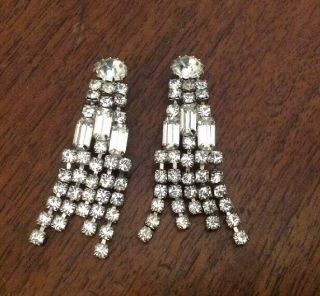 Vintage Signed Weiss Clip On Dangle Earrings Rhinestones
