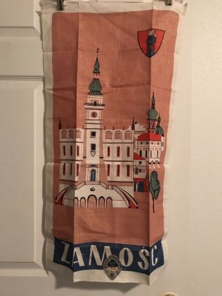 Vintage Zamosc Poland Town Hall Linen Tea/dish Towel Signed Szymczak Orig Label
