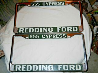 Pair Nos Vintage Auto Dealer License Plate Metal Frame S Redding (calif) Ford