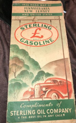1936 Sterling Gasoline Pennsylvania Jersey Road Map