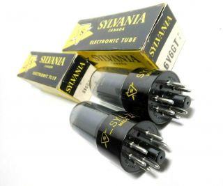 Matched Pair 6v6gt Sylvania Canada Nos Tubes Smoked Glass Black Oval Plates Amp