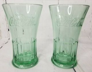Set Of 2 Vintage Coca Cola Flared Green Libbey Lg Heavy Tumbler Glass 16 Oz Coke