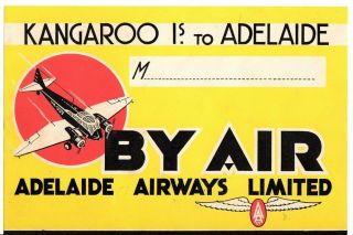 Adelaide Airways Limited Baggage Label Sticker Australia 1930 