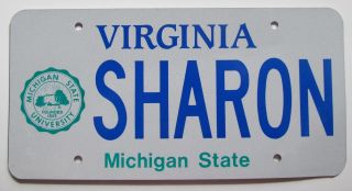 Virginia 2011 Michigan State Vanity License Plate Sharon