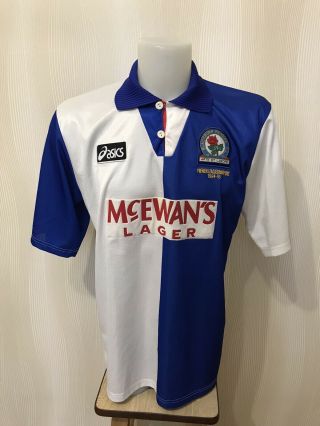 Blackburn Rovers 1994/1995 Home Sz L Asics Football Shirt Jersey Soccer Maillot
