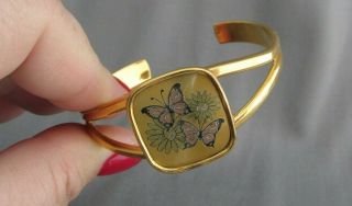 Vintage Reed & Barton Damascene Gold Tone Butterfly Daisy Flower Cuff Bracelet