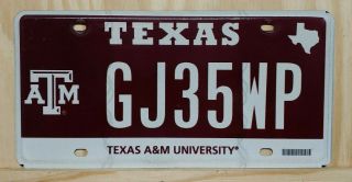 Texas " A & M University " Aggies Collegiate License Plate (state Issued)