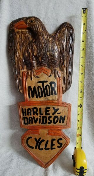 Harley Davidson Wooden Vintage Hand Carved Sign,  20 Inches Tall
