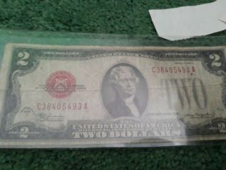 Vintage 1928 - D $2 United States Note Two Dollar Bill Jefferson Red Seal Vinson