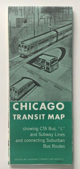 Vintage 1961 Chicago Transit Map Cta Streetcar Bus Subway Large Folding