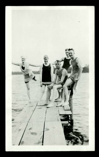 Vintage Flapper Gang Snapshot Photo 1920s Bathing Suits Pose