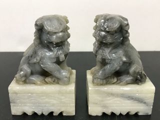 Vtg Pair Chinese Carved Soapstone Foo Dog Figurine Art Sculptures Statues