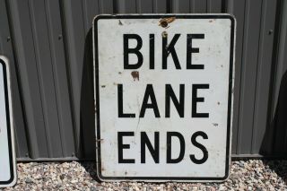 Vintage Bike Lane Ends Wood Wooden Road Sign 24 X 30