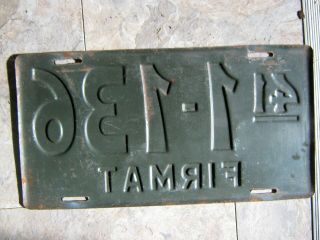 1941 Argentina Firmat Santa Fe License Plate 2