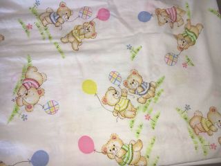 Vtg Balloons Pink Blue Boy Girl Infant Teddy Bears Fitted Crib Sheet Baby