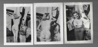 Vintage Risque Pinup Photos 3 Bw Woman Nude And With Clothes On Outside 1950s