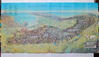 Alps Panoramic Map/highlights By Hc Berann (1970s) [17x32]