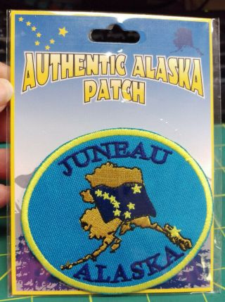 Juneau Alaska Patch - State of Alaska Map & Flag pictured on oval iron on patch 3