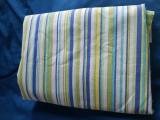 Vintage Jc Penney Flat Full - Size Sheet - Green / Yellow / White Stripes