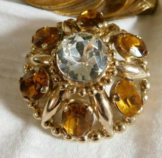 Vintage Signed Napier Gold And Clear Rhinestone,  Gold Unique Brooch Pin 2 "
