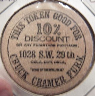 Vintage Chuck Cramer Furniture Oklahoma City,  Ok Wooden Nickel - Oklahoma 1