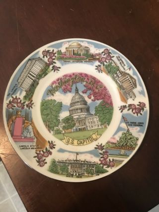 Vintage Washington Dc Collectible Souvenir Plate U.  S.  Capitol Lincoln Memorial