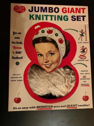 Lisbeth Whiting 1961 Jumbo Giant Knitting Kit Cherries N Bells Headband Vintage