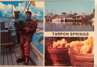 Tarpon Springs Florida Sponge Diver Diving Helmet Suit Deep Sea Diver Postcard