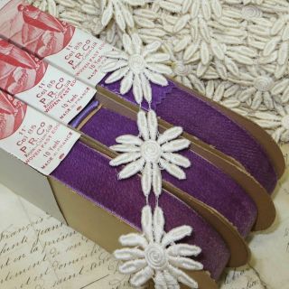1y Vtg French Daisy Rosette Cotton Crochet Lace Trim Ribbon Schiffli Boho Choker