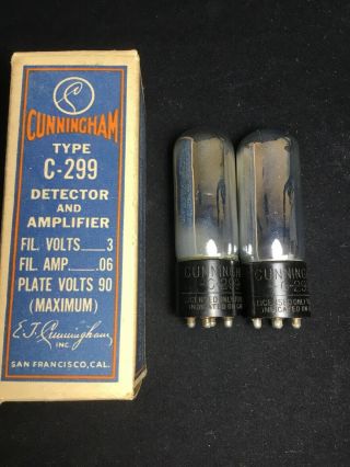Pair Cunningham C - 299 (ux - 199,  99) Amplifier Radio Antique Vacuum Tubes 3.  6967
