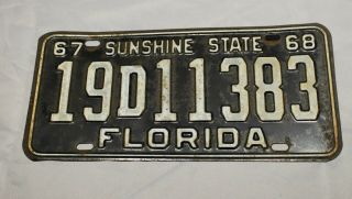 1967 - 1968 Vintage Florida License Plate Tag Sunshine State