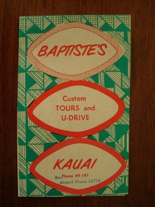 Old Vintage Map Brochure Kauai Hawaii Baptiste 