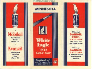 Vintage 1932 Minnesota Road Map From The White Eagle Oil Corporation